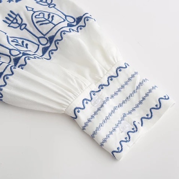 Mykonos 5 Star ⭐️ Favorite Boho Embroidered Long Maxi Gown In Cotton + Linen - Picture 13 of 15